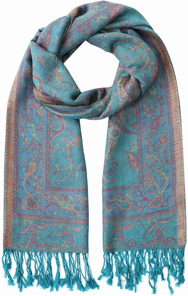 Umjetnost Womens Silky Pashmina Shawl Wrap Paisley Pattern Scarf with Fringes | Amazon (US)