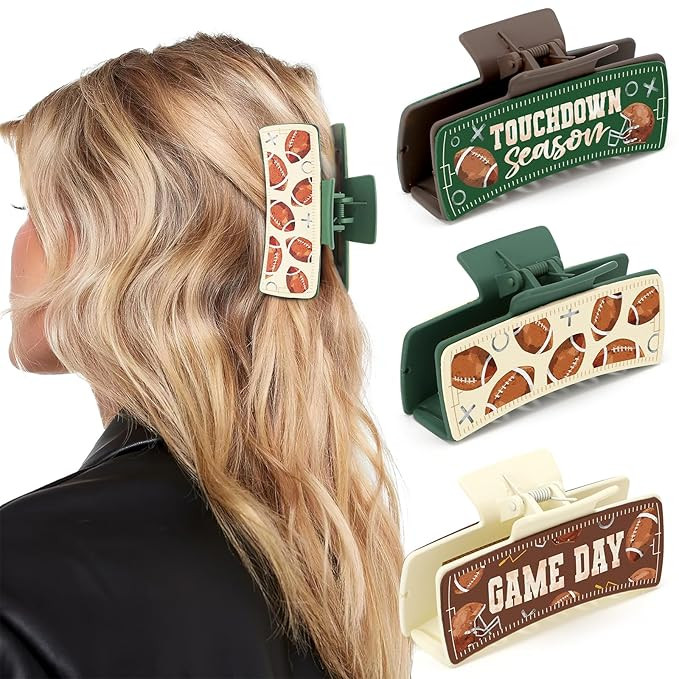 Football Hair Claw Clips for Women Rugby Matte Leather Green & Brown Watercolor Hairgrips For Sho... | Amazon (US)