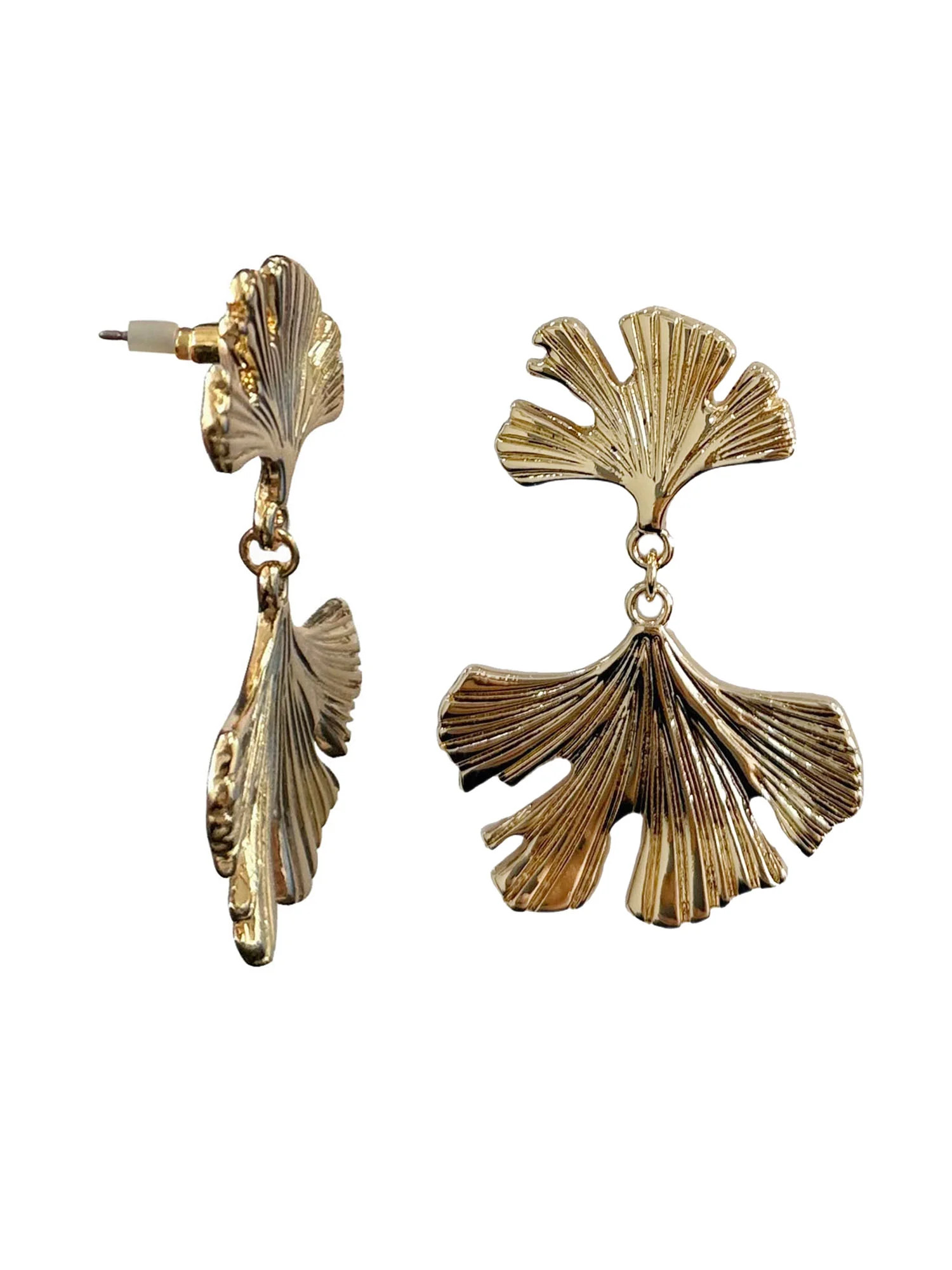 Time and Tru Textured Metal Gingko Leaf Earrings Gold Plated for Female Adults and Teens | Walmart (US)