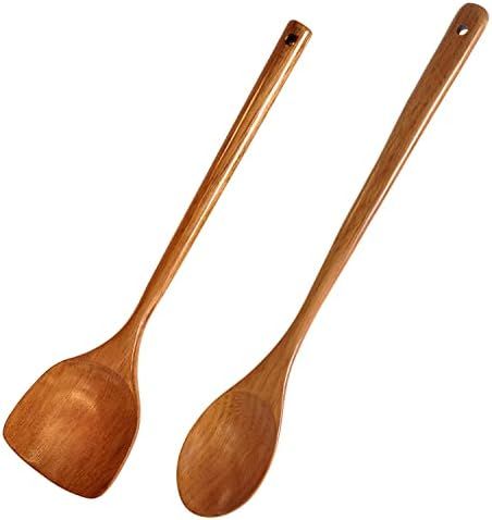 Kitchen Cooking Utensils 2 PCS 16.5inch Long Handle Wooden Spoon Spatula Mixing Spoon and Spatula... | Amazon (US)