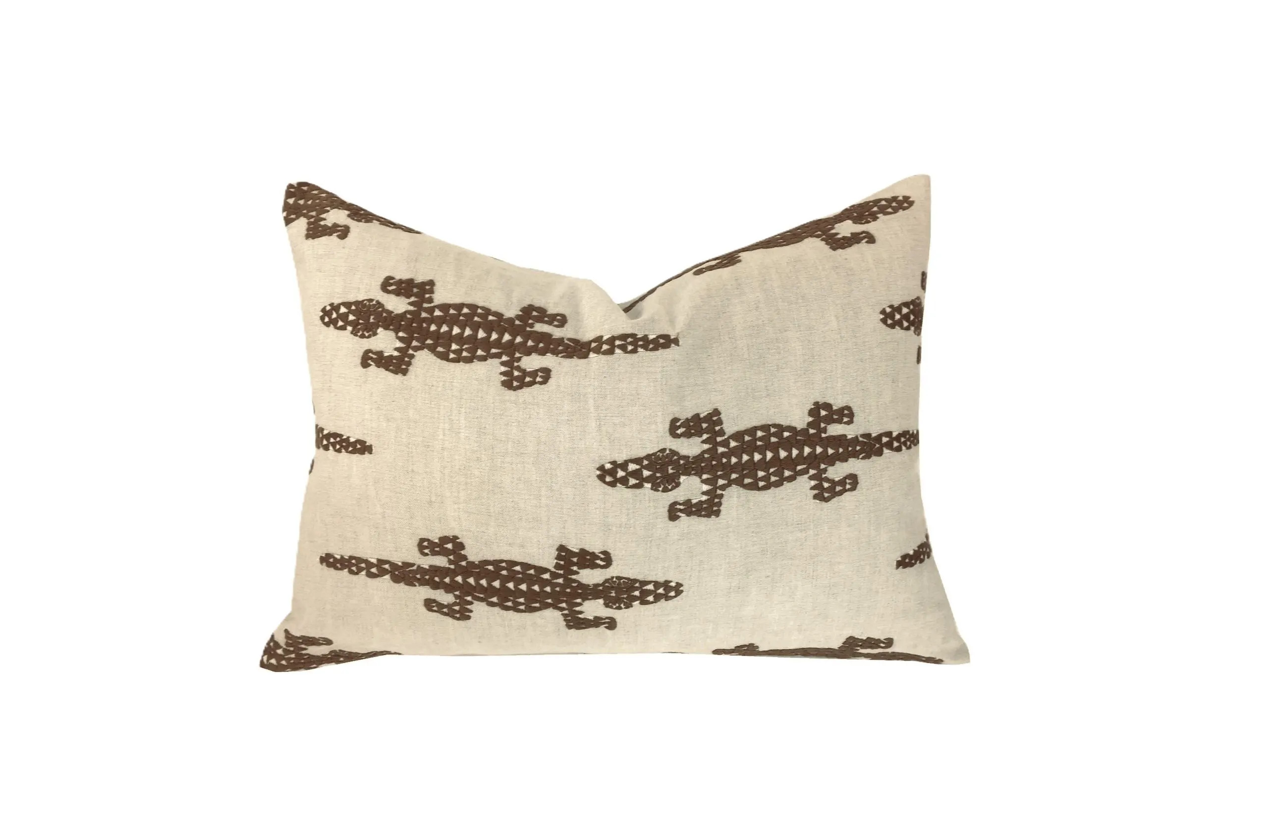 Baracoa Brown Embroidery Pillow Cover | Lumbar Sizes | Brown Gecko | Designer | Modern | High End | Schumacher | Etsy (Global)