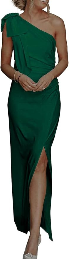 PRETTYGARDEN Women's Summer One Shoulder Long Formal Dresses Sleeveless Ruched Bodycon Cocktail E... | Amazon (US)