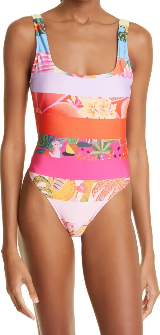 FARM Rio Ombré Forest Stripe Mix Print One-Piece Swimsuit | Nordstrom | Nordstrom