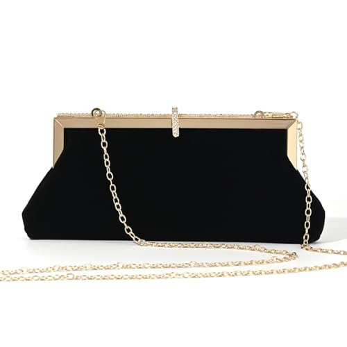 AIBAOWU Black Clutch Purses with Detachable Chain, Women's Rhinestone Evening Handbags Suede Small Purses for Wedding, Party | Amazon (US)