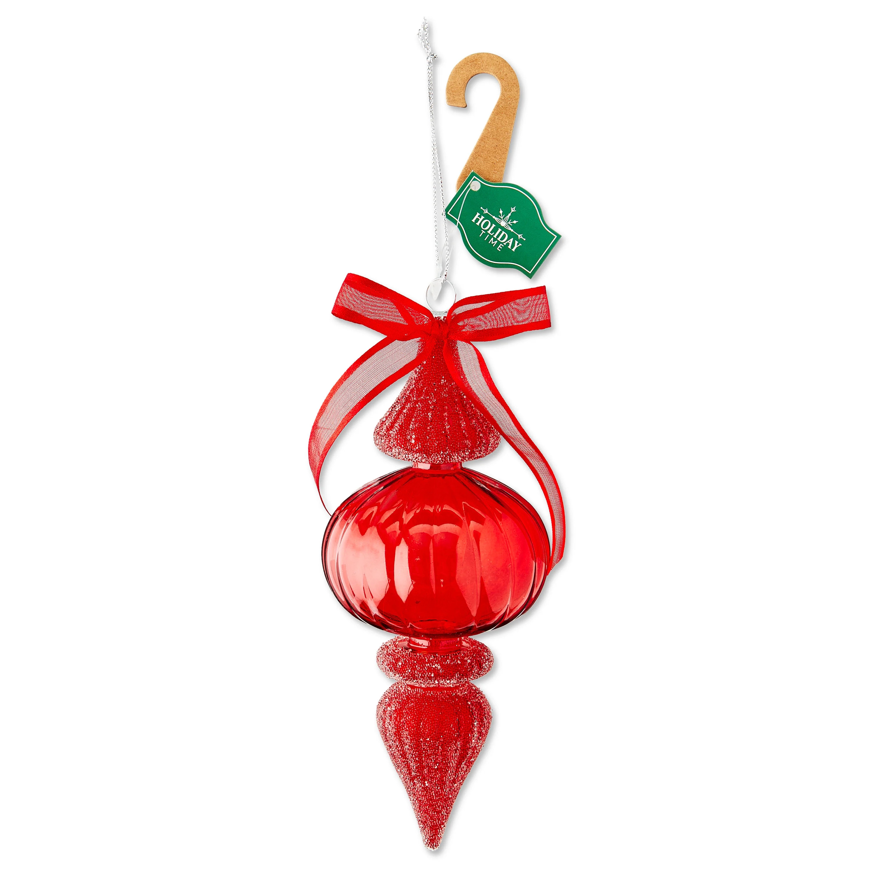 Red Transparent Finial Christmas Ornament, 7.5", by Holiday Time | Walmart (US)