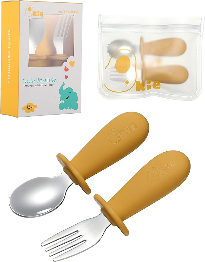Toddler Spoon and Fork Set,Baby Spoon Self Feeding Toddler Utensils Fork，Stainless Steel Silver... | Amazon (US)