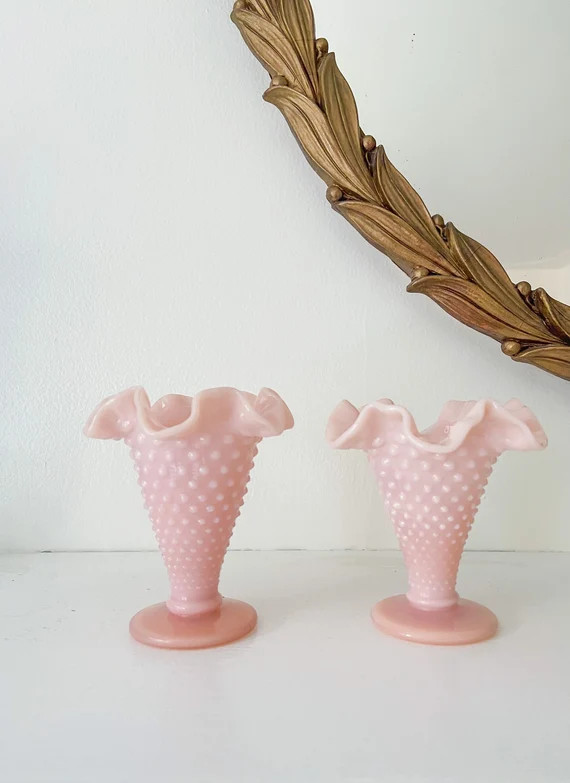 Fenton Rose Pastel Hobnail 4 Double Crimped Footed | Etsy | Etsy (US)