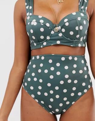 ASOS DESIGN fuller bust high waist bikini bottom in khaki polka dot | ASOS US