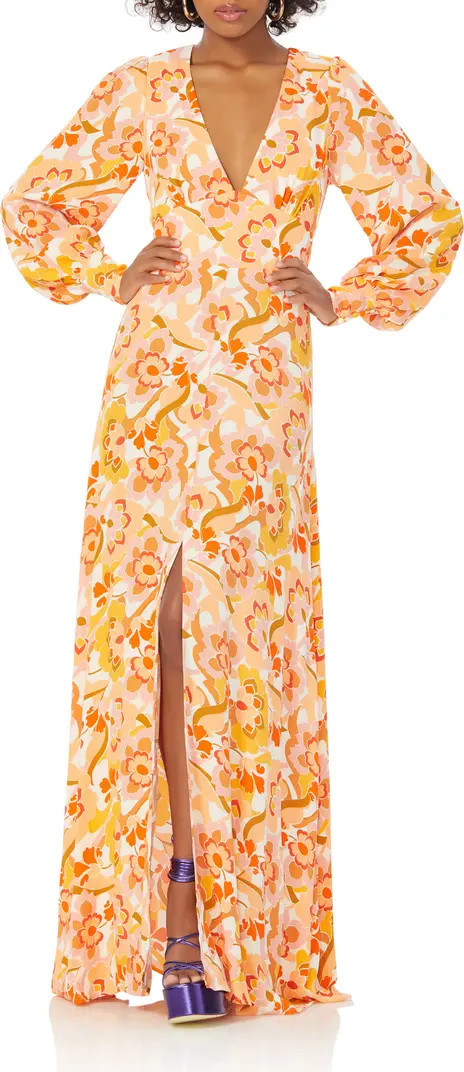Shiloh Floral Long Sleeve Open Back Maxi Dress | Nordstrom