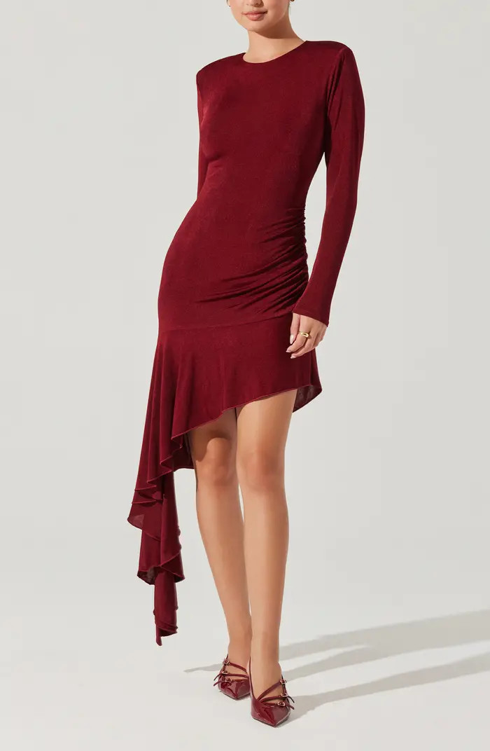 Metallic Long Sleeve Asymmetric Hem Minidress | Nordstrom