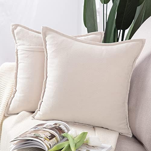 MADIZZ Set of 2 Short Chenille Throw Pillow Covers 24x24 Inch Ivory Soft Decorative Cushion Cover fo | Amazon (US)