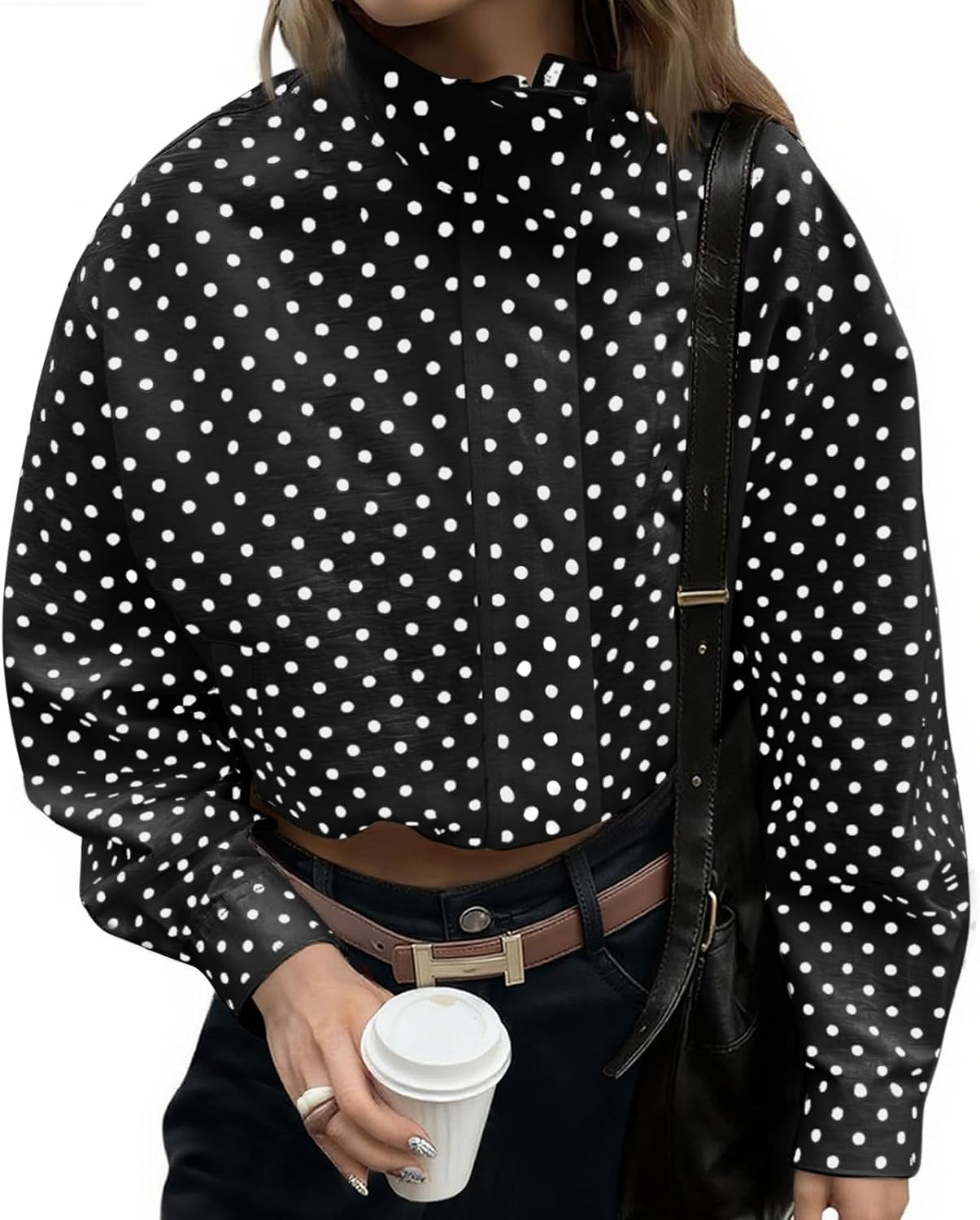 Tankaneo Womens Polka Dot Zip Up Cropped Jackets | Amazon (US)