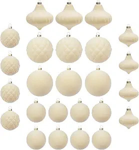 KI Store Velvet Christmas Balls Cream White 25pcs Flocked Christmas Tree Ornaments Assortment for... | Amazon (US)