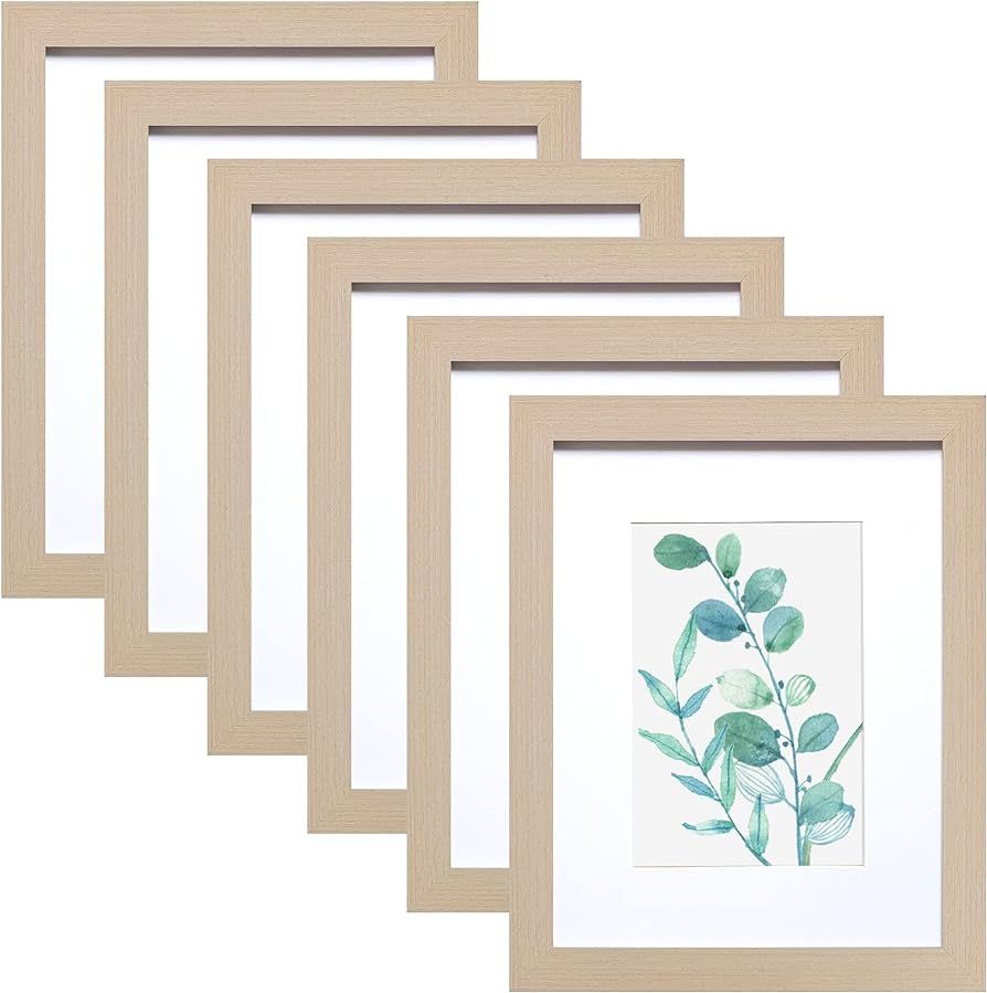 8x10 Picture Frame Natural Woodgrain Set of 6, Display Pictures 5x7 With mat or 8x10 Without Mat | Amazon (US)