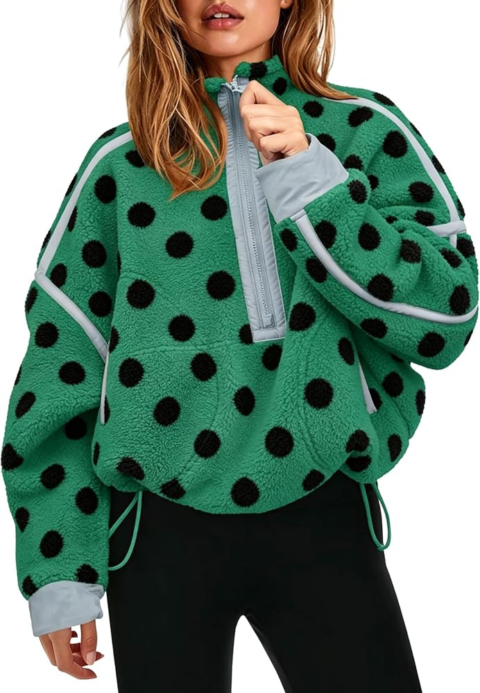Women's Sherpa Fleece Jacket Polka Dot Drawstring Coat | Amazon (US)