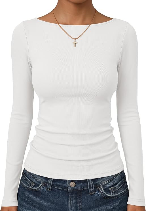 ANRABESS Womens Boat Neck Long Sleeve Thermal Shirts | Comfy Soft Warm Fleece Tops Slim Fit Basic... | Amazon (US)