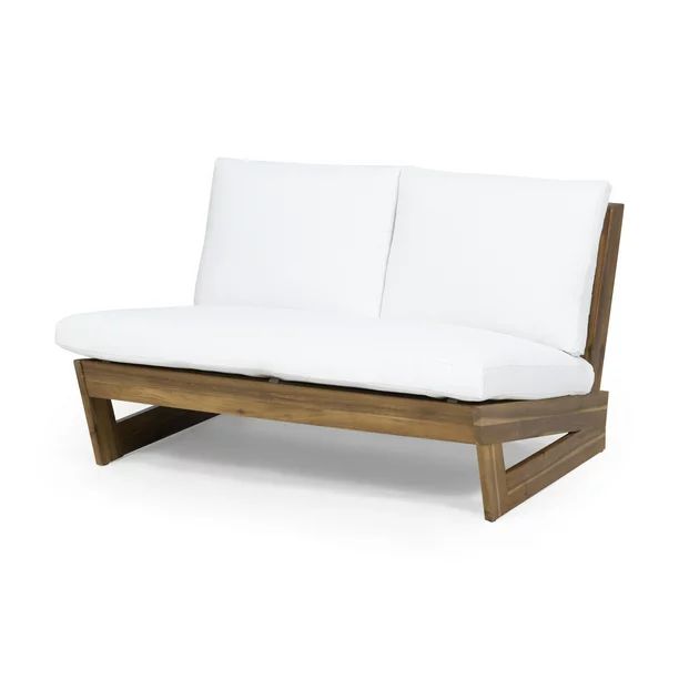 Kaitlyn Outdoor Acacia Wood Loveseat with Cushions, Teak and White | Walmart (US)