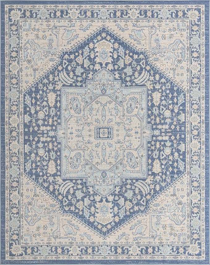 Unique Loom Whitney Collection Traditional Geometric French Blue Area Rug (8' 0 x 10' 0) | Amazon (US)