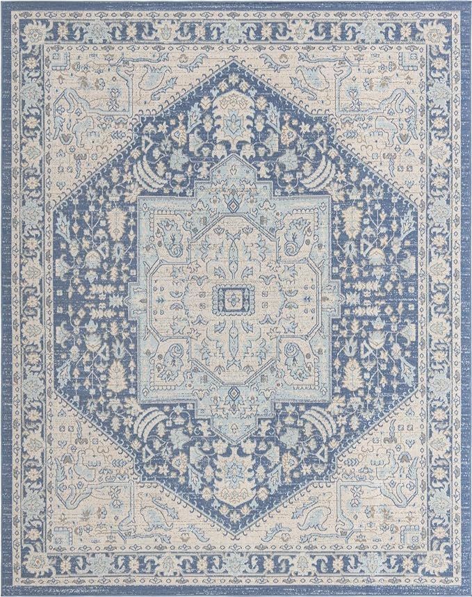Unique Loom Whitney Collection Traditional Geometric French Blue Area Rug (8' 0 x 10' 0) | Amazon (US)