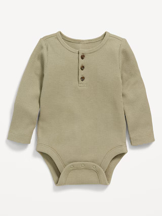 Unisex Long-Sleeve Thermal-Knit Henley Bodysuit for Baby | Old Navy (US)