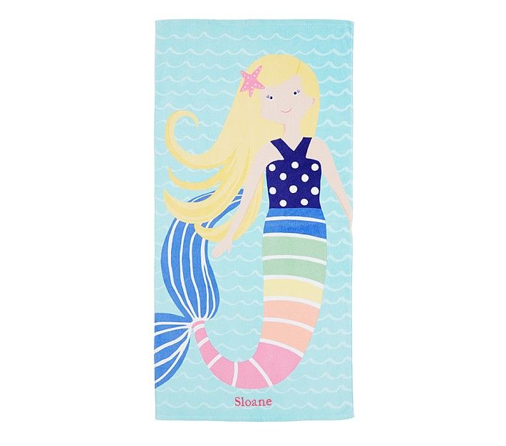 Rainbow Mermaid Kid Beach Towel Navy | Pottery Barn Kids
