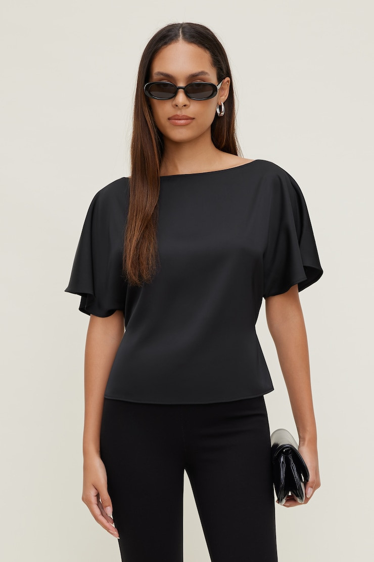 Blouse en satin Farra - Dynamite - Noir Encre - Vêtements pour Femmes | Dynamite Clothing