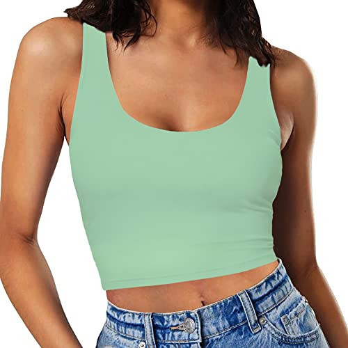 SanxiawaBa Crop Tops for Women Sexy Summer Halter Sleeveless Strappy Tank Cropped Top Light Green S | Amazon (US)