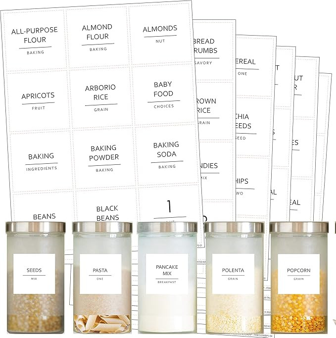 Talented Kitchen 144 Minimalist Pantry Labels Set. Black Print on White Matte Backing, Water Resi... | Amazon (US)