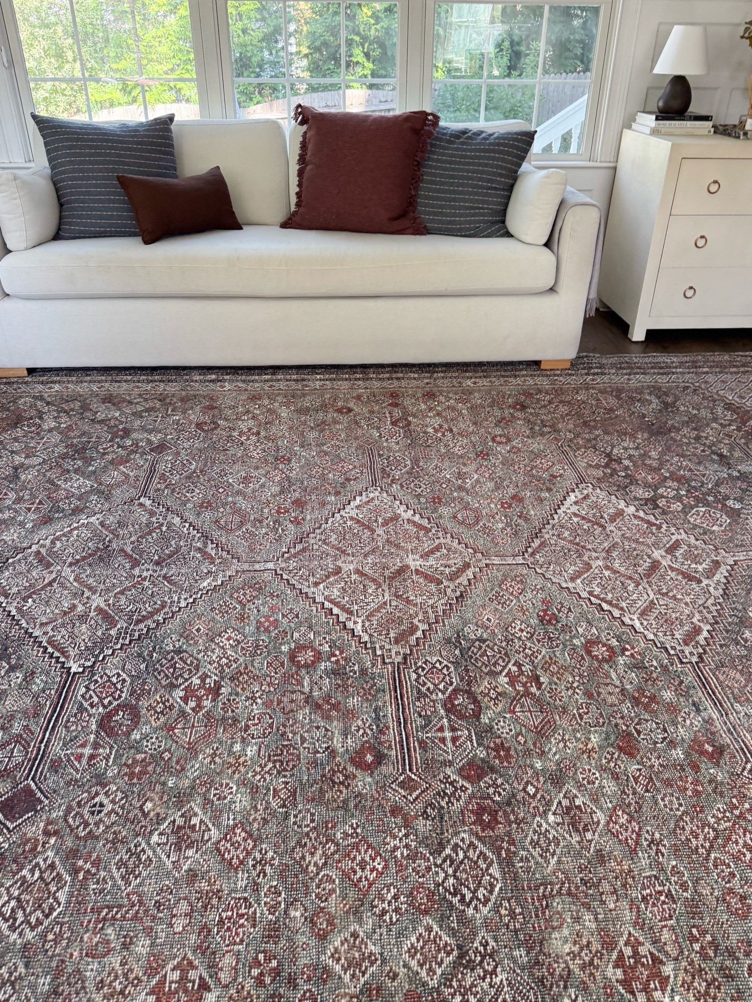 A new living room rug is one of my favorite ways to refresh a space! I love the subtle pattern and soft neutral tones of this one. It brings the furniture together while adding just the right amount of texture and warmth to the room.

living room rug, neutral area rug, vintage inspired rug, patterned area rug, living room decor, coastal home decor, neutral living room, rug inspiration, timeless home decor, living room refresh, layered interiors, girlonthehudson
