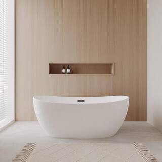 Rebecca 60 in. Acrylic Flatbottom Bathtub in White with Matte Black Trim | The Home Depot