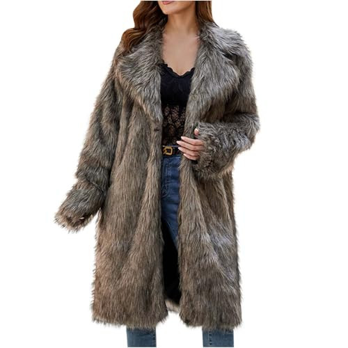 Women's Long Fur Coat Casual Winter Fluffy Jackets Open Front Long Sleeve Fuzzy Fleece Cardigan Trendy Shaggy Outwear Women Winter Coats Brown Xs | Amazon (US)