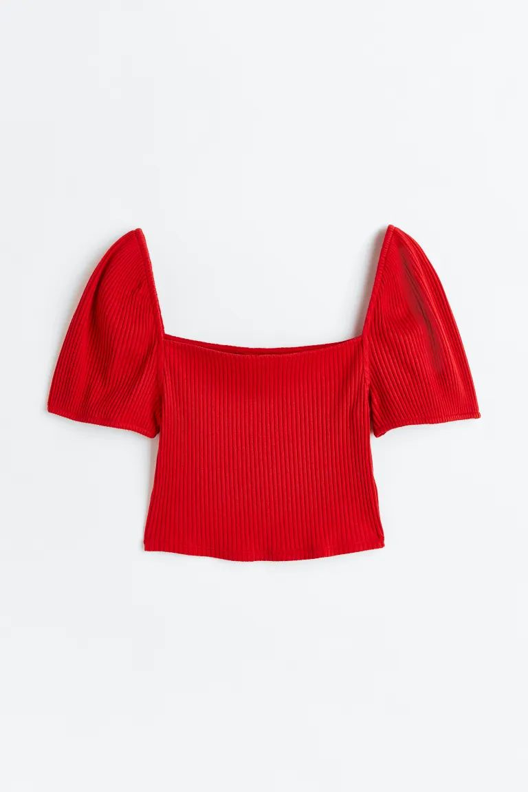 Puff-sleeved Ribbed Top | H&M (US + CA)