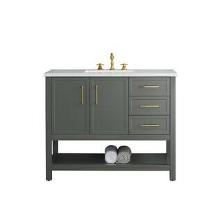 Arlo 42 in. W x 22 in. D Bath Vanity in Vintage Green with Engineered Stone Top in Ariston White ... | The Home Depot