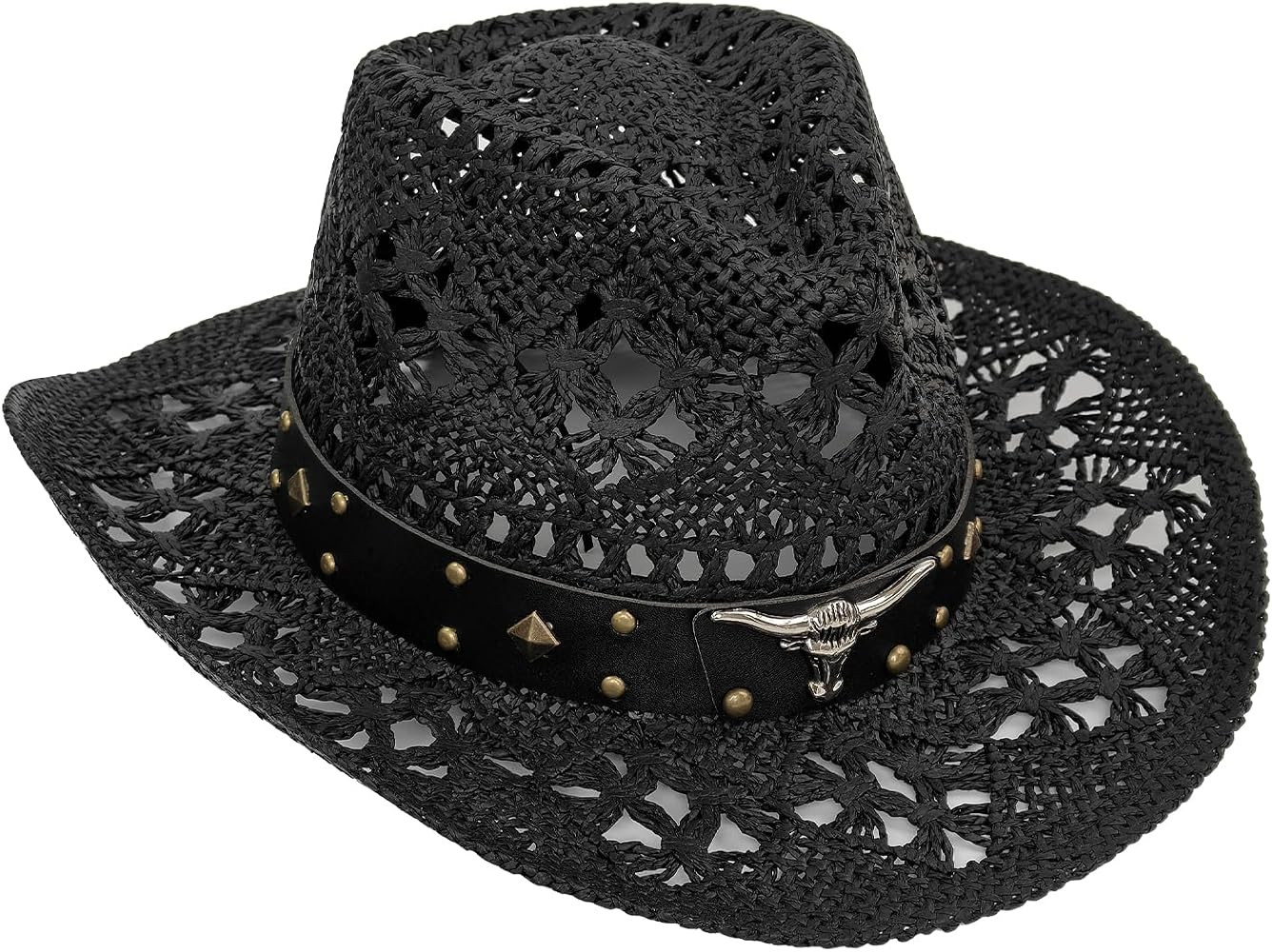 Straw Cowboy Hat for Women, Cowgirl Hat with Decorative Bands, Wide Brim Woven Sun Hat Western Co... | Amazon (US)