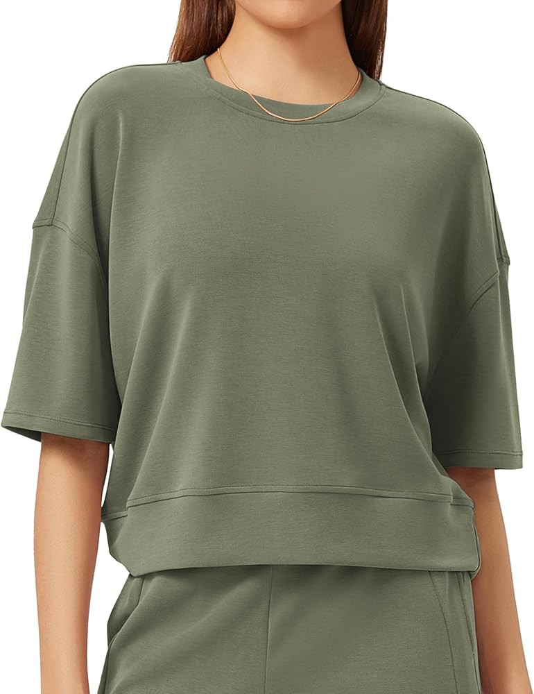 ODODOS Modal Soft Short Sleeve T-Shirts for Women Oversized Crew Neck Tee Relaxed Pullover Tops | Amazon (US)