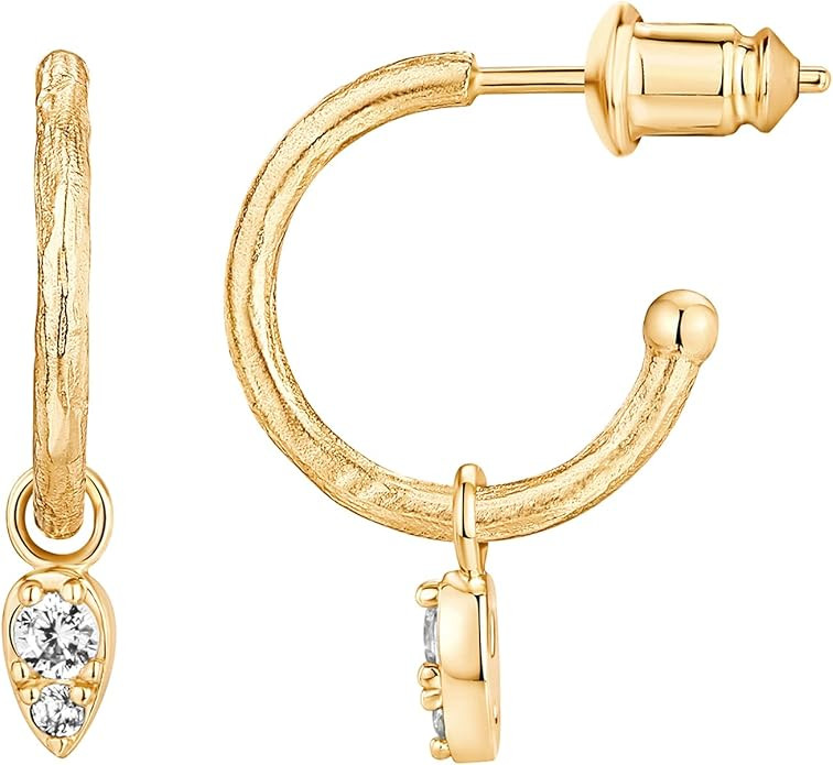 PAVOI 14K Gold Plated 925 Sterling Silver Post Huggie With Dangle | Small Hoop Earrings With Post... | Amazon (US)