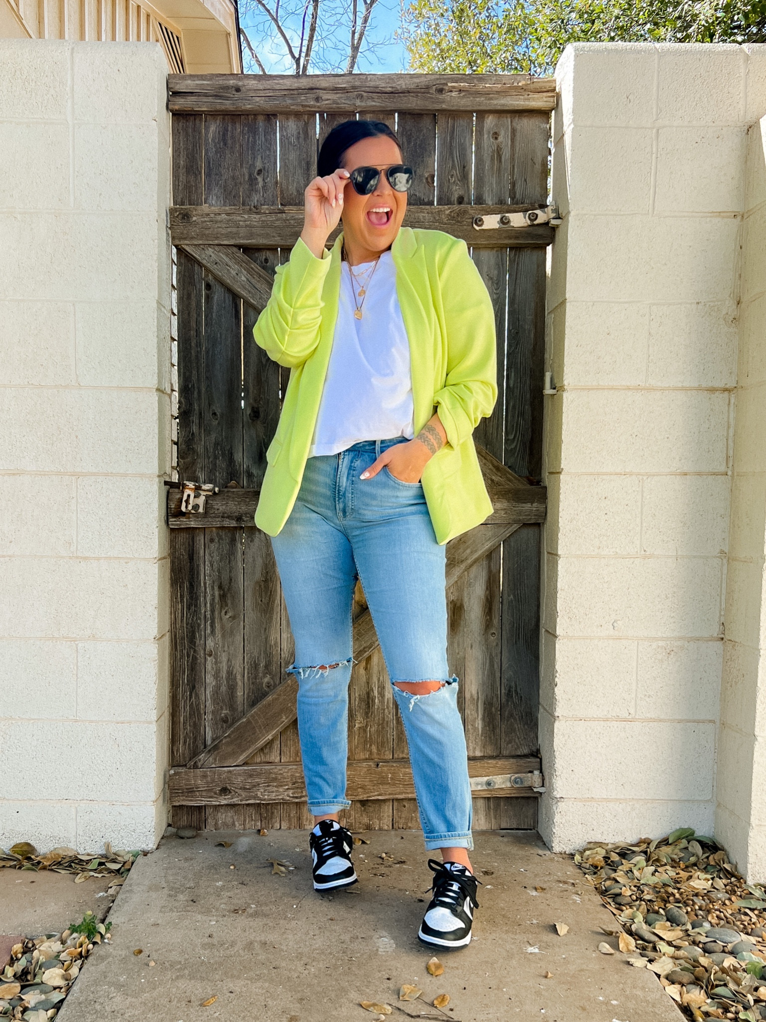 Walmart outfit!
Blazer: sized up to an XL for an oversized look
Block tee: XL
Jeans: have stretch, get your true size
Sneakers run true to size. 


#LTKunder50 #LTKstyletip #LTKshoecrush