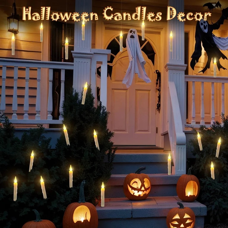 Floating Candles Halloween with Wand Remote & String, Christmas Decorations Magic Hanging Candles... | Walmart (US)