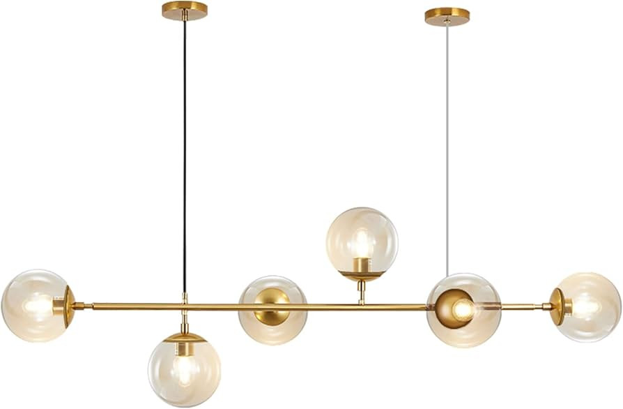 KCO Lighting Mid-Century Modern Rectangle Chandelier 6-Light Glass Globe Linear Chandelier Pendan... | Amazon (US)