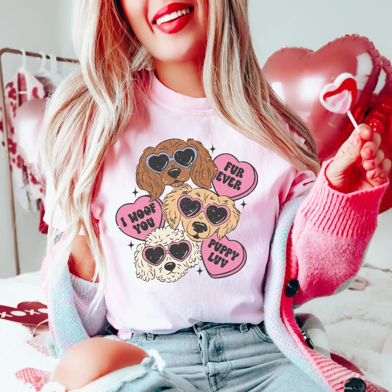 Comfort Colors Shirt, Valentine's Day Shirt, Retro Valentine's Shirt, Dog Valentine Shirt, Valent... | Etsy (US)