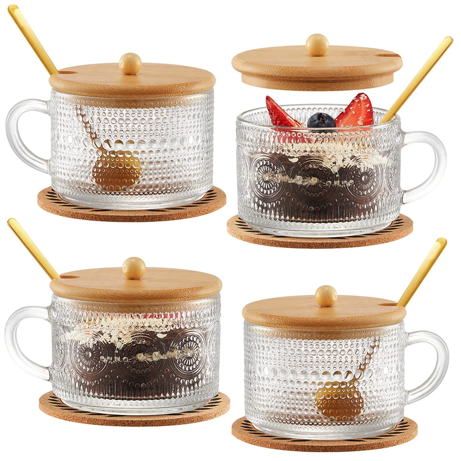 Tekuve Vintage Glass Coffee Mugs Set of 4, Clear Embossed Tea Cups, Coffee Bar Accessories, Iced ... | Amazon (US)