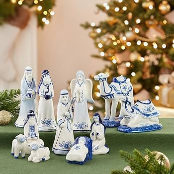 Kurt Adler 1.97-Inch by 6.7-Inch Porcelain Delft Blue 11-Piece Nativity Set | Amazon (US)