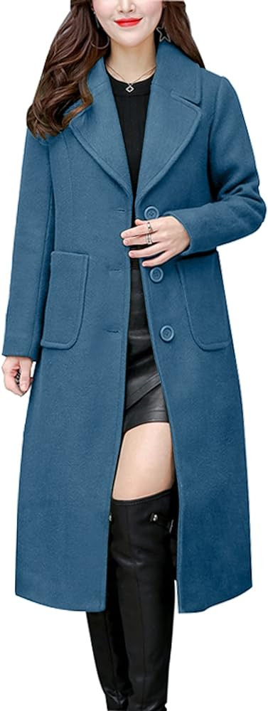 chouyatou Women's Big Notch Lapel Single Breasted Mid-Long Wool Blend Coat | Amazon (US)