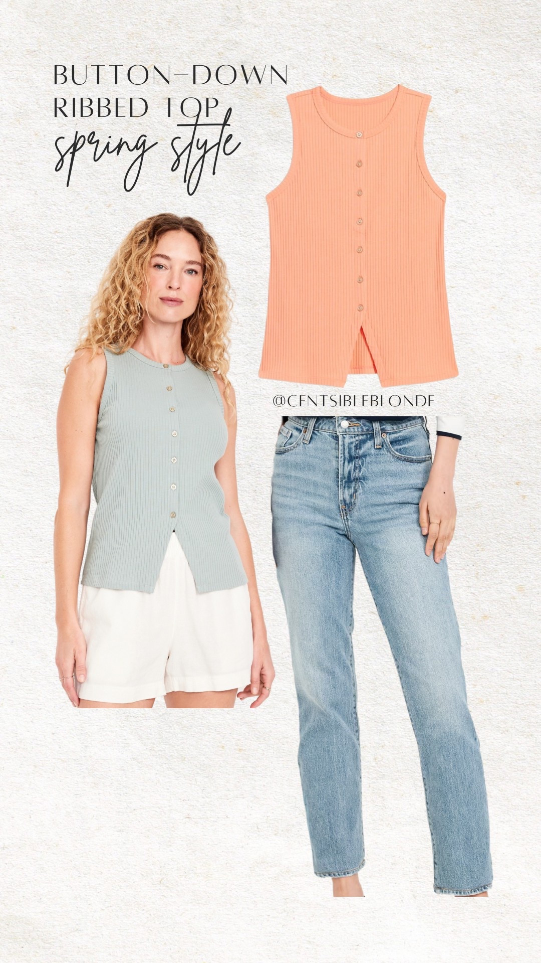 button-down ribbed top, vest top, cardigan vest, old navy style, old navy outfit, Spring style, Spring outfit, ribbed shirt, pastels, Spring colors, old navy jeans, ankle jeans, straight leg jeans