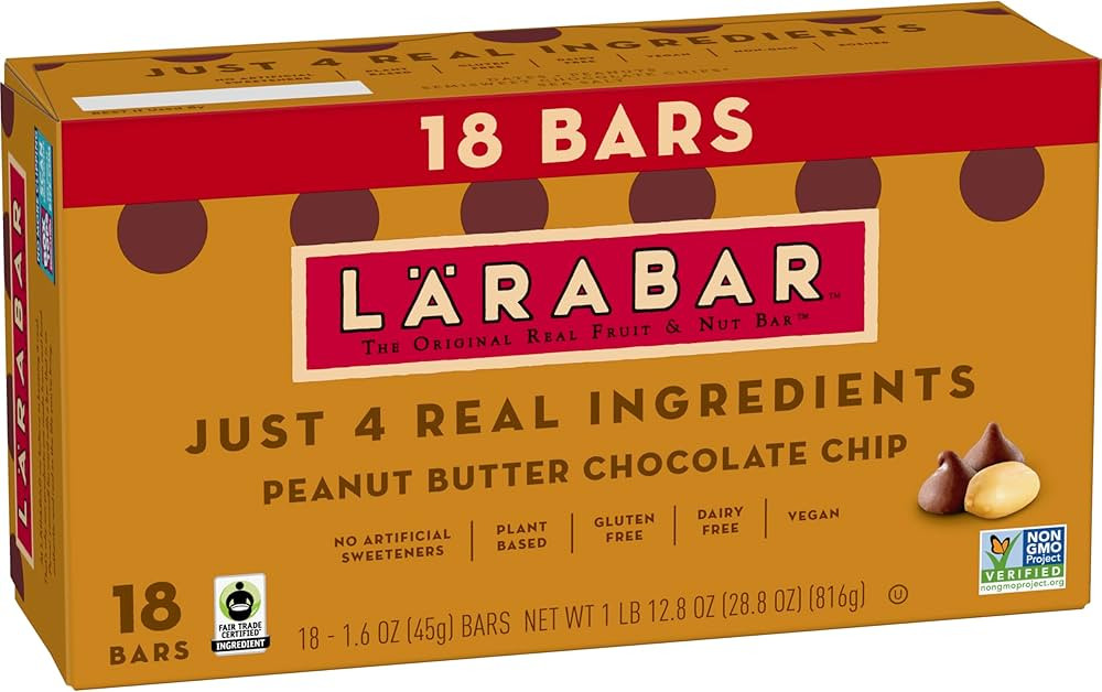 Larabar Peanut Butter Chocolate Chip, Fruit and Nut Bars, Gluten Free and Vegan, 28.8 oz, 18 Ct | Amazon (US)