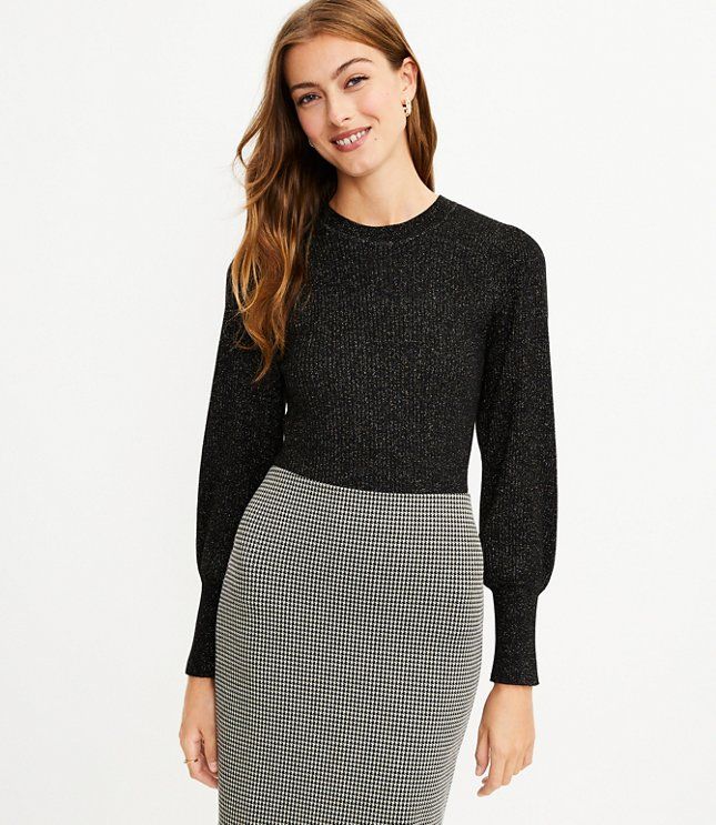 Shimmer Puff Sleeve Sweater | LOFT