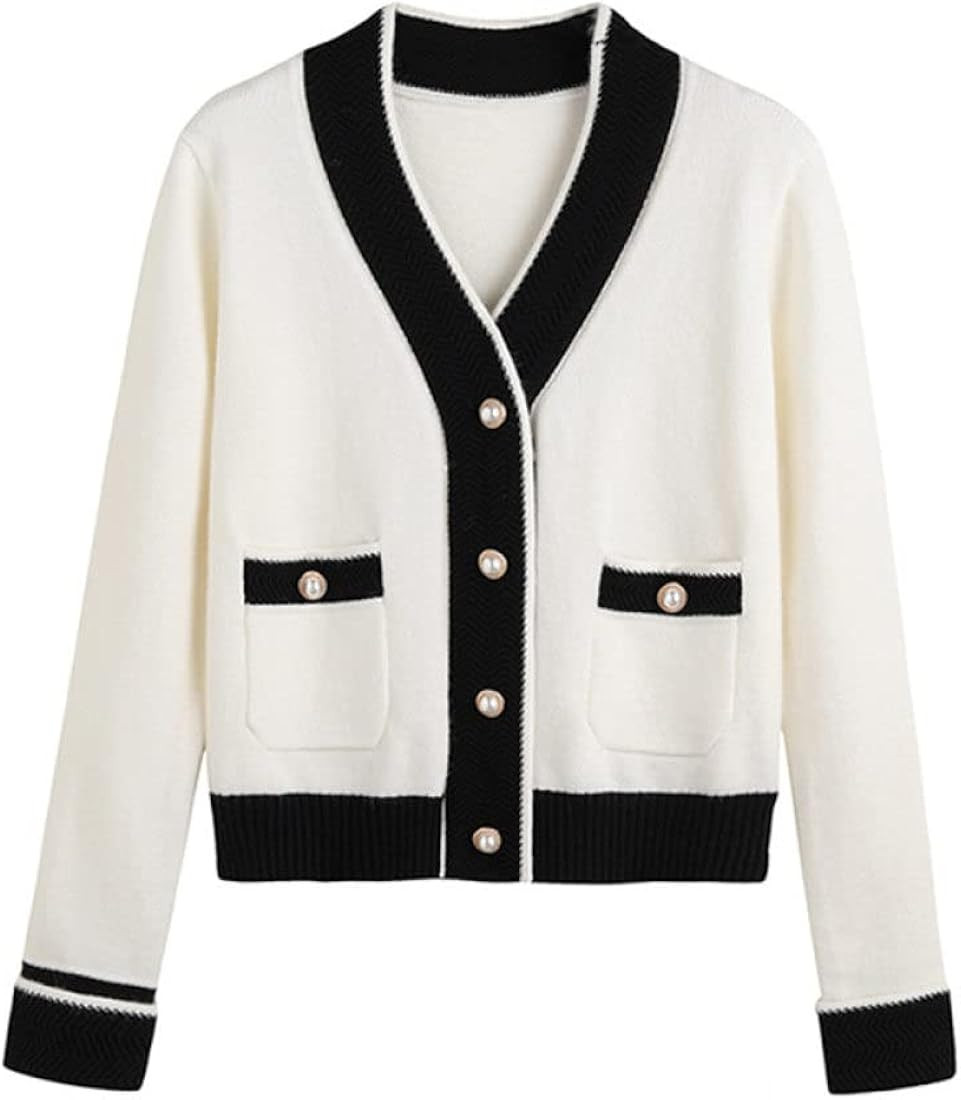 MIYAA Women's Short Knit Cardigan Fashion Pearl Buckle Open Front Knitwear Loose Retro Knit Sweat... | Amazon (US)