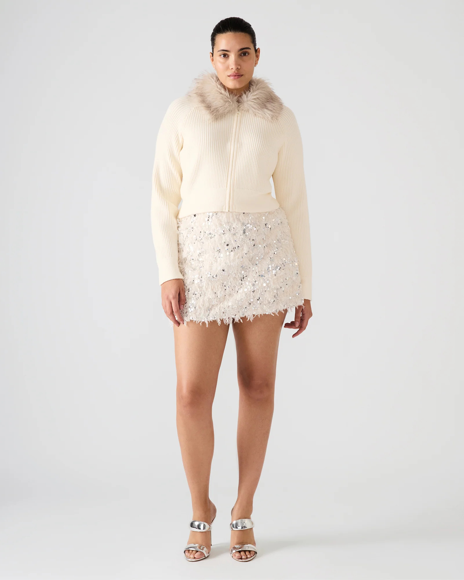 CINDI Ivory Feather Embellished Women's Skirt | Steve Madden (US)