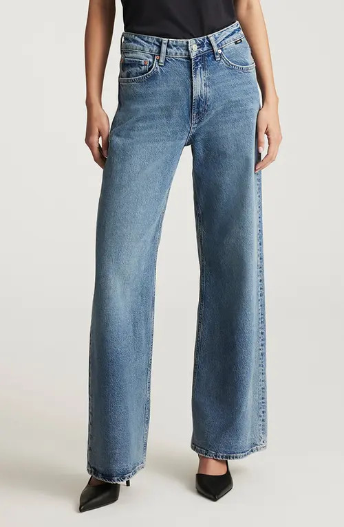 Mavi Jeans Florida Mid Rise Wide Leg Jeans in Dark Used Classic Blue at Nordstrom, Size 24 32 | Nordstrom