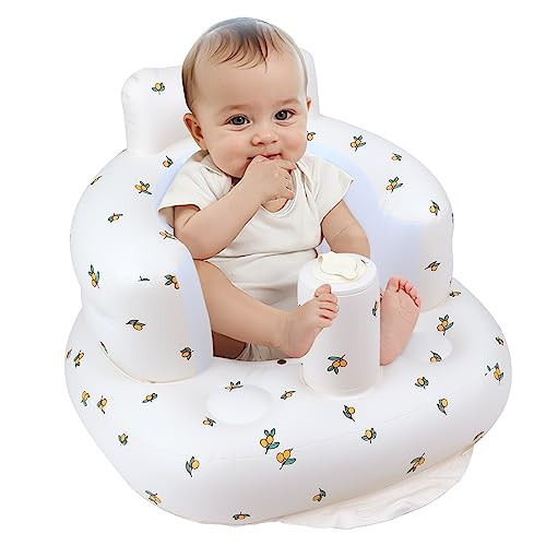 EKEPE Inflatable Baby Seat for Babies 3 Months & Up, Infant Floor Seats for Sitting Up, Baby Seats for Infants, Blow Up Baby Chair with Built in Air Pump - Olive Flower | Amazon (US)
